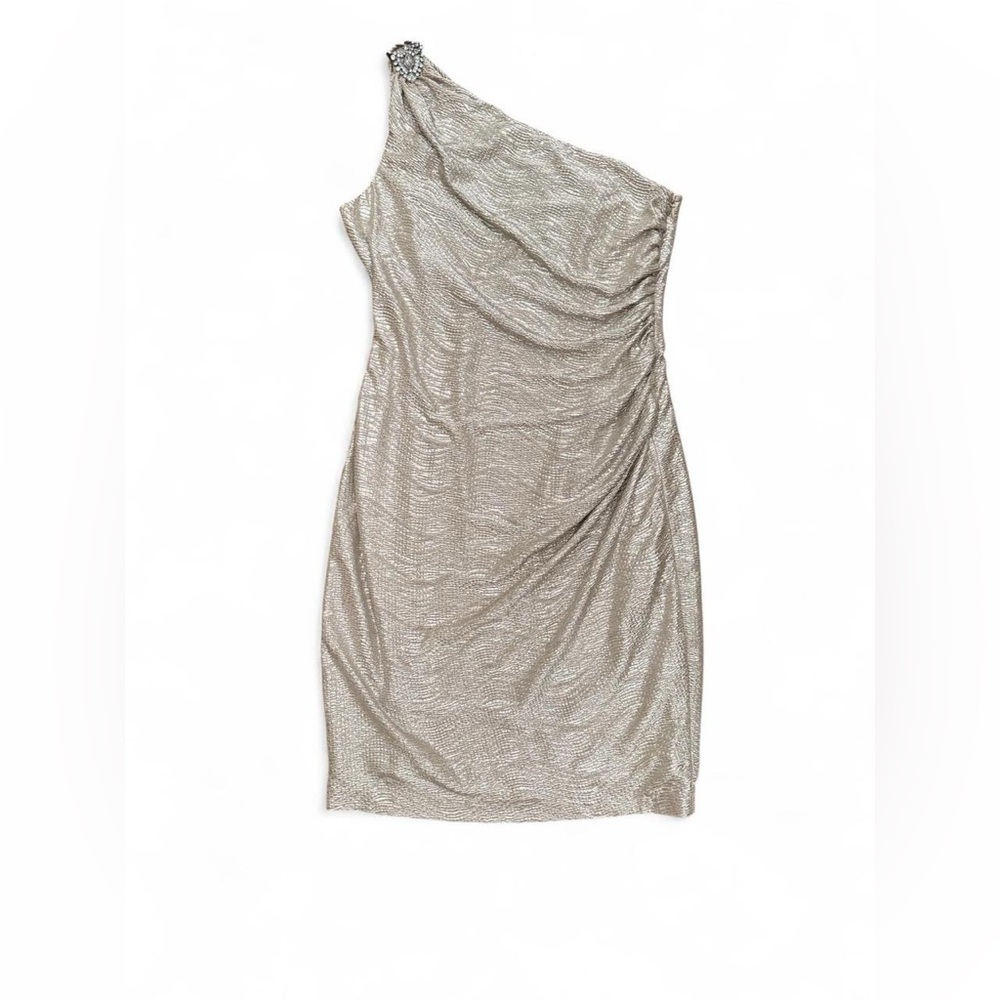 Maggy London One-Shoulder Silver Dress
